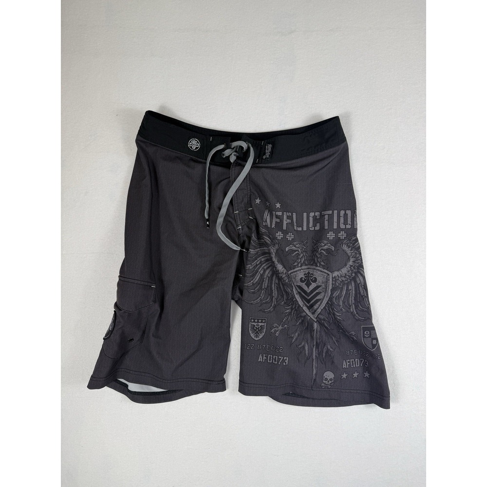 Affliction Mens Board Shorts Swim Trunks Charcoal Grey Graphic Size 32 AF0073